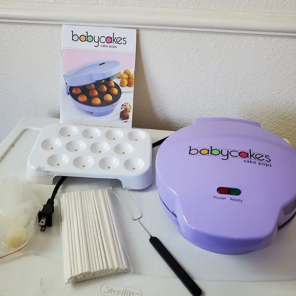 Babycakes‎ Cake Pop Maker #CP-94LV, Stand, Filling Injector, Fork, Pop Sticks